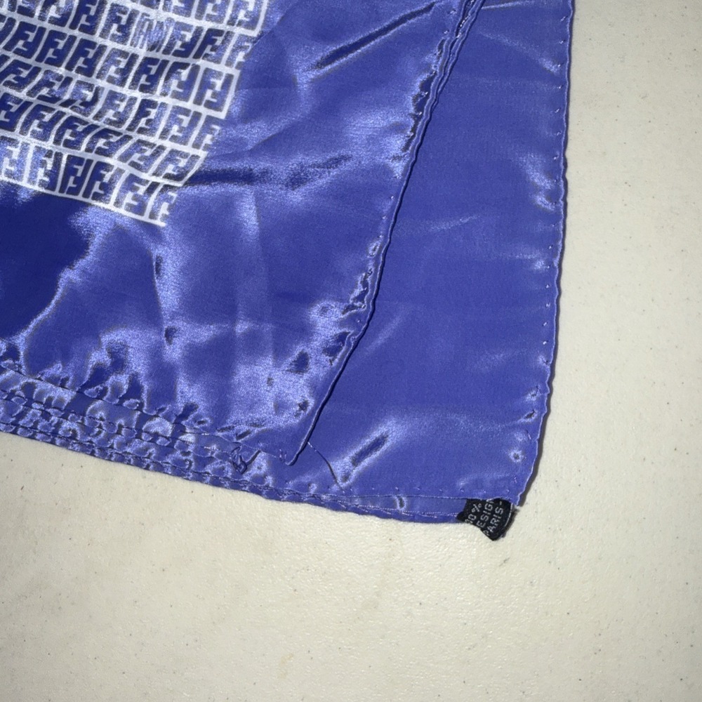 Fendi Zucca Navy Blue And White Monogram Silk Made In France Scarf - Picture 4 of 16